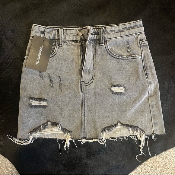 Gray Denim Mini Skirt - Picture 1 of 5